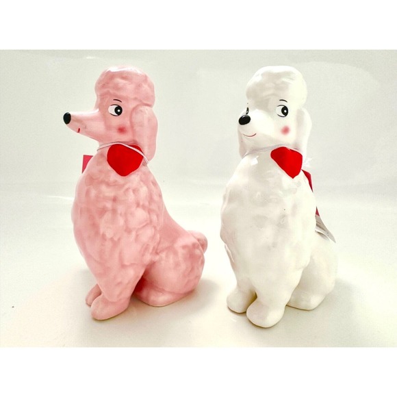 NEW TARGET SPRITZ Valentines Day Ceramic Poodle Dog Set Of 2 Pink + White 2024 - Picture 1 of 7